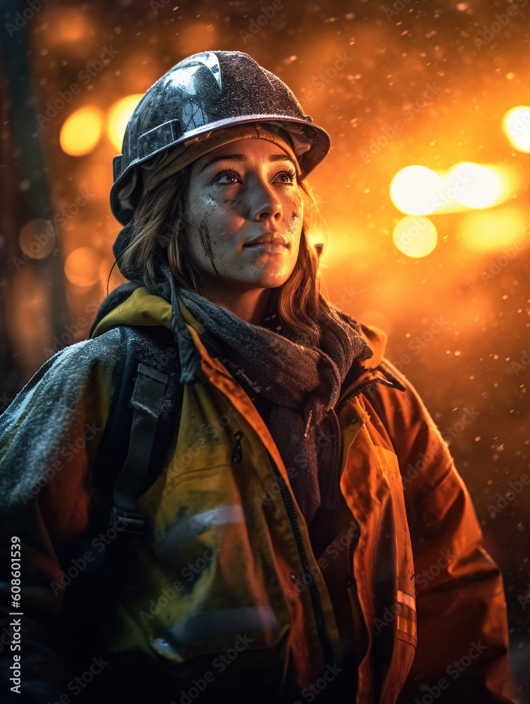 Team drill rig worker with hard hat and visibility jacket in large open pit mine during winter (generative ai technology) Team drill rig worker with hard hat and visibility jacket in large open pit mine during winter (generative ai technology)