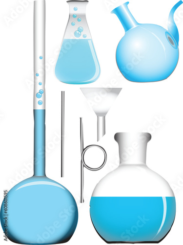 A set of chemical retorts and flasks. Vector illustration.