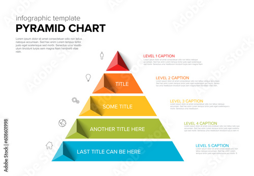 Vector Infographic Pyramid chart diagram template with icons made from five stripes
