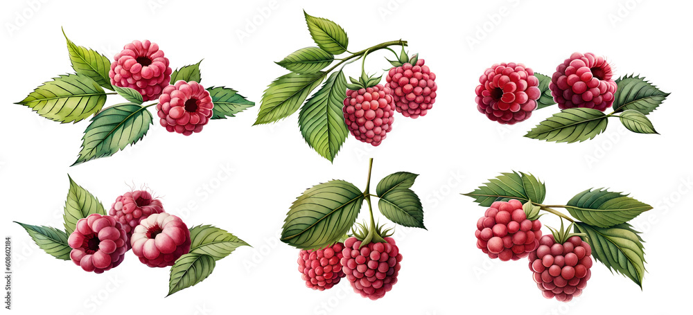 Raspberry watercolor set. Generative Ai