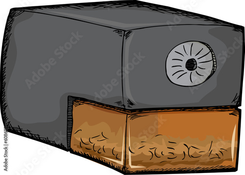 Electric pencil sharpener with shavings isolated over white