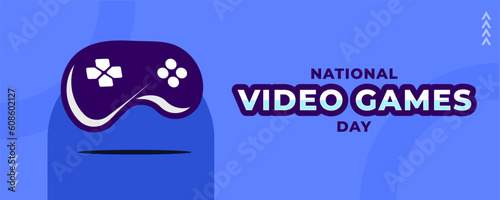 National Video Games Day on 12 September Banner Background. Horizontal Banner Template Design. Vector Illustration