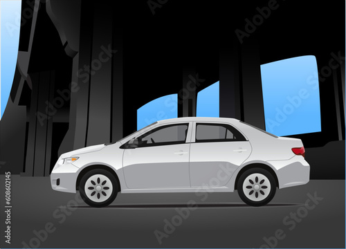 City car on grey urban background © Designpics