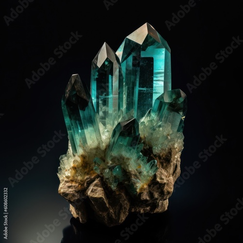 Quartz Crystal, Colourful Beryl Mineral Long Crystal 3D Render, High Detail Quartz Jewell Emerald Ruby Diamond