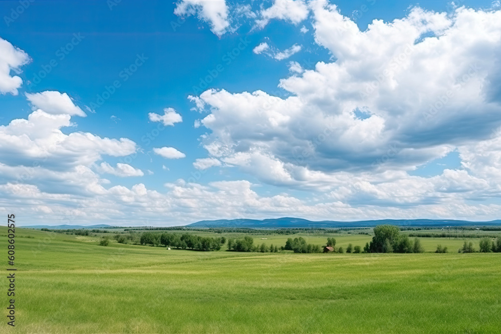Green Farm Skyline Under Blue Sky and White Clouds Green Farm Skyline Under Blue Sky and White Clouds