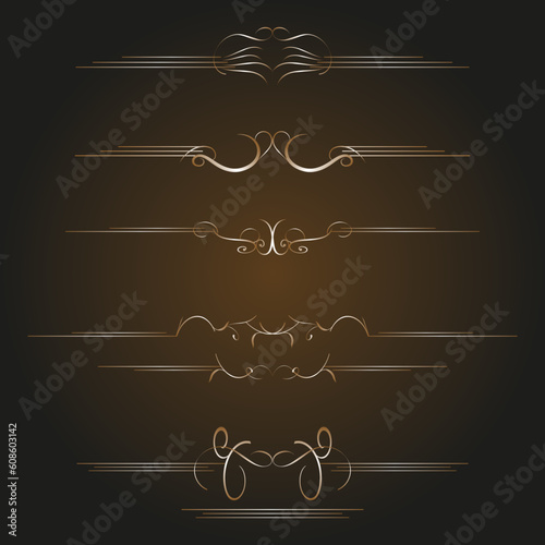 set of vector calligraphic style golden element design