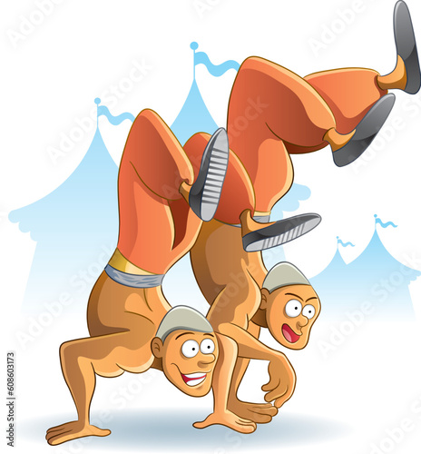 cartoon illustration of hand standing circus acrobatic