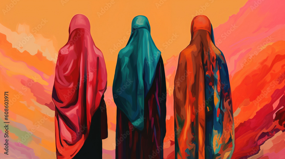 Abstract scene with woman wearing hijab