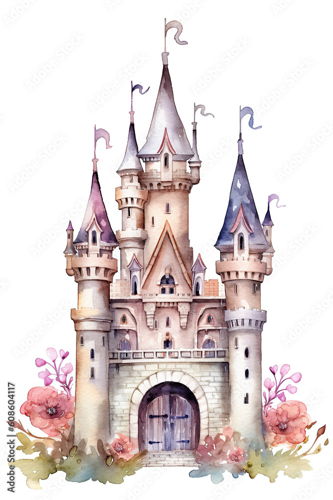 castle kingdom watercolor clipart cute isolated on white background castle kingdom watercolor clipart cute isolated on white background