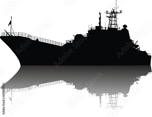 Soviet (russian) landing ship silhouette. Vector on separate layers photo