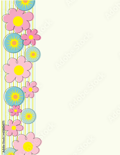 A stylized floral border running down the left margin, with star bursts interspersed between .