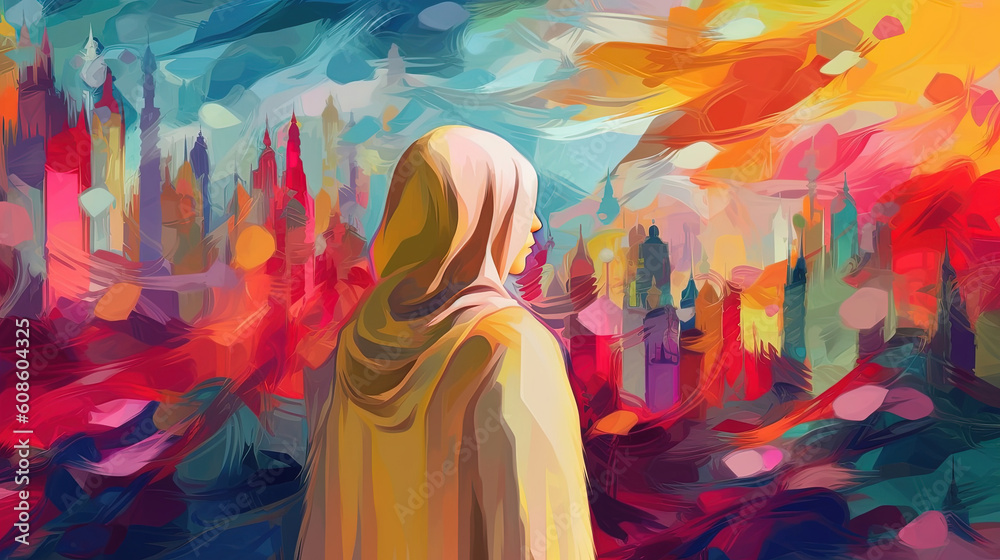 Abstract scene with woman wearing hijab Abstract scene with woman wearing hijab