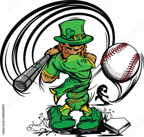 Baseball Cartoon Leprechaun on St Patricks Day Holiday Vector Illustration