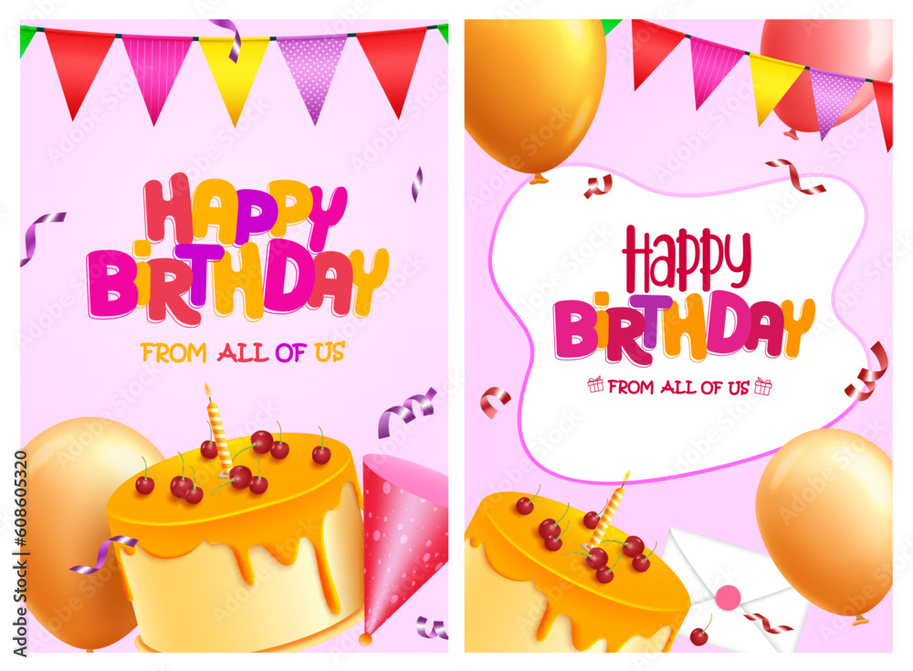 Happy birthday vector poster set design. Birthday greeting text with ...