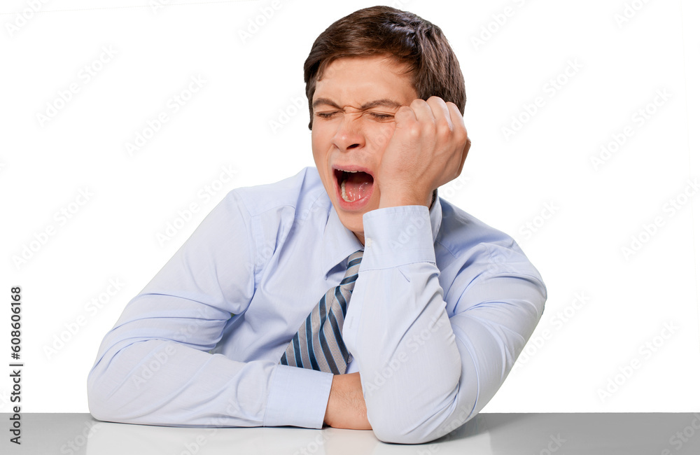 Businessman Yawning and Resting Head on his Hand - Isolated Businessman Yawning and Resting Head on his Hand - Isolated
