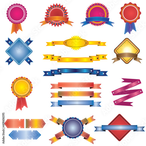Colorful set of vintage labels, badges and ribbons for usage in web, brochures, prints, etc. AI EPS 8 Vector.