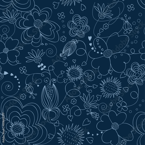 Floral seamless pattern on a dark blue background