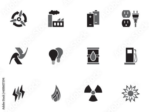 Illustration of different energy icons on white background