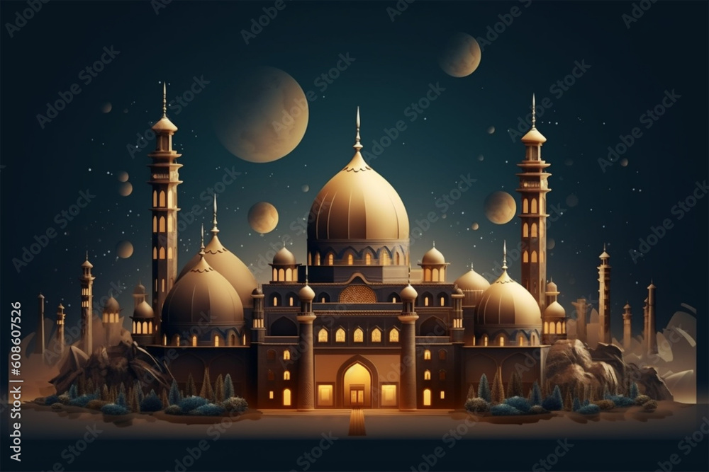 blue mosque at night generative ai