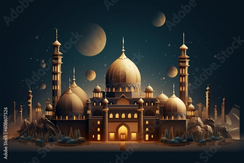 blue mosque at night generative ai