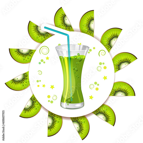 Glass of kiwi juice with slices kiwi