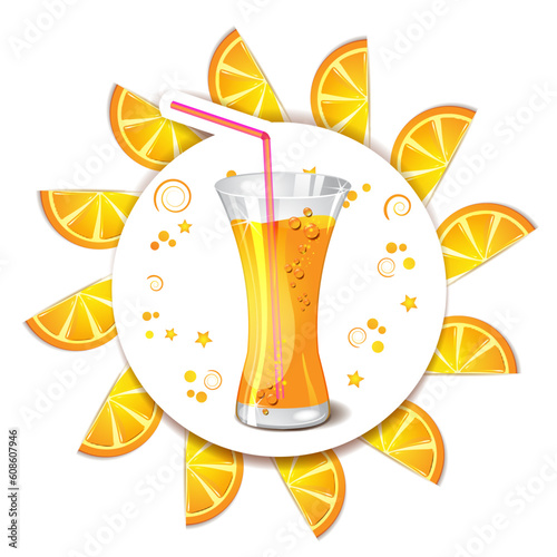 Glass of orange juice with slices orange