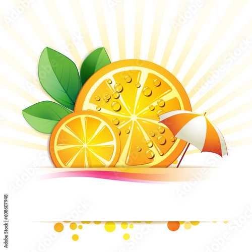 Slices orange with leaf and umbrella