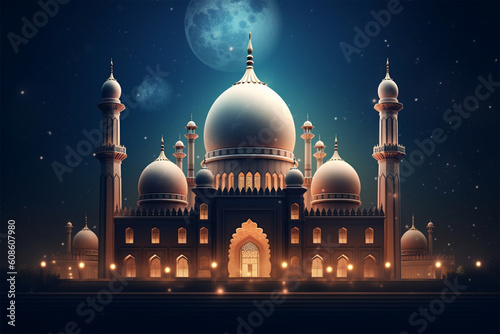 mosque at night generative ai