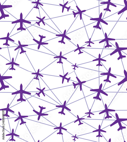 Aircraft, airplane, plane net transfer, change vector seamless travel transport background . Design element. wing of Airliner, jet.
