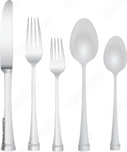 Cutlery Serving Knife two forks and two spoons. Vector illustration.