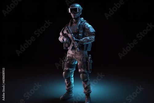 Virtual Warrior, 3D Soldier Character NFT Collection with VR Glasses in Backlit Diffuse Liquid - Metaverse Chronicles