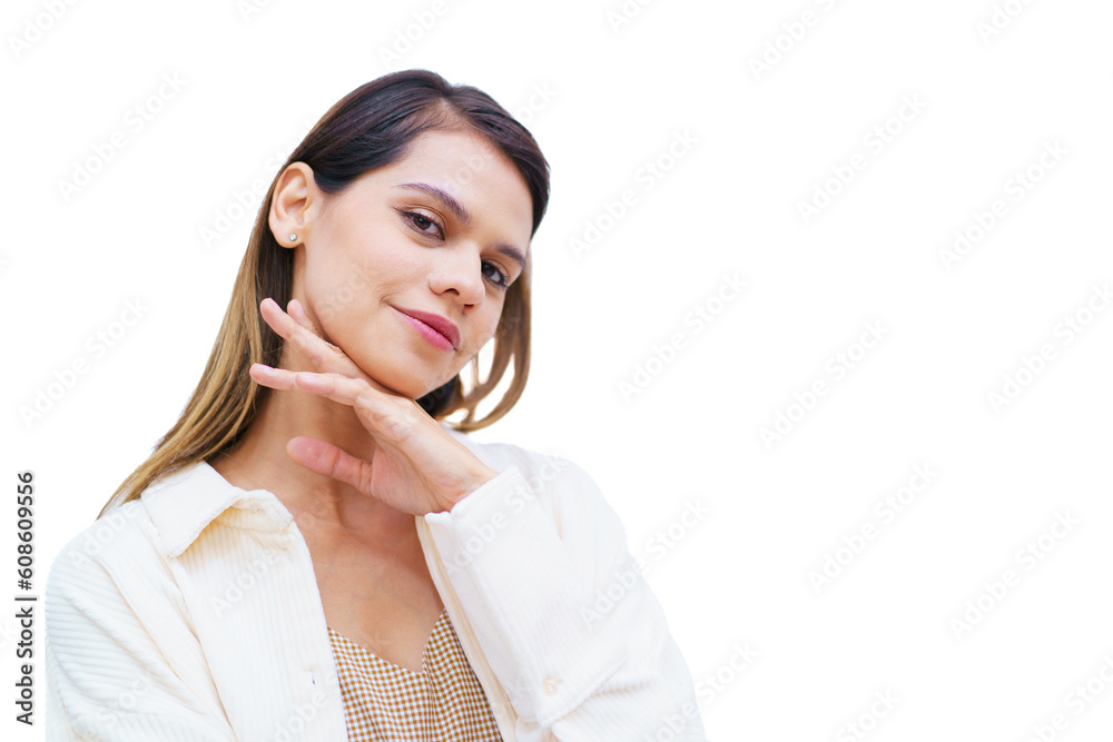 Portrait of beautiful woman posing in different act close up.