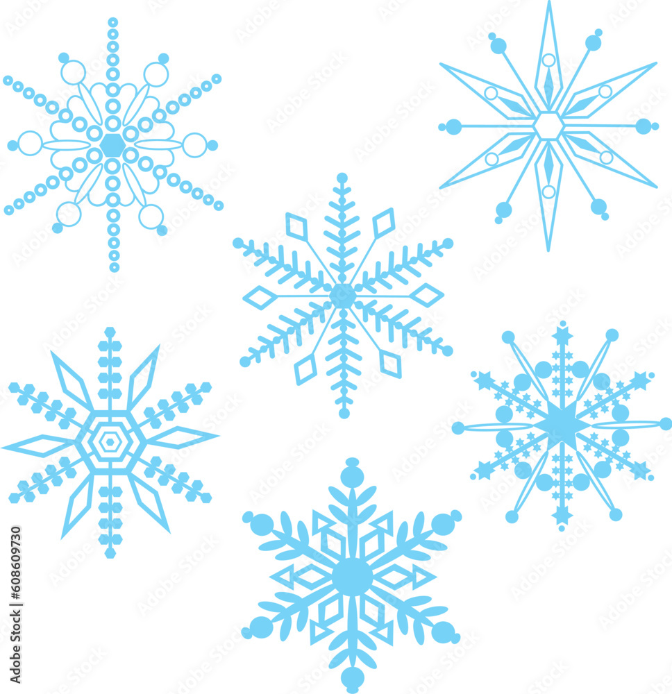 A seamless pattern comprised of stylized, blue snowflakes, over a transparent background. A seamless pattern comprised of stylized, blue snowflakes, over a transparent background.