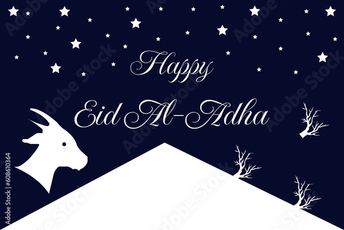 Happy Eid Al-Adha. Islamic Background with Lamb Illustration