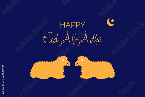 Happy Eid Al-Adha. Islamic Background with Lamb Illustration
