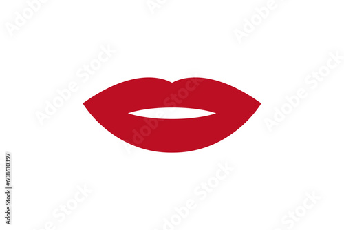 Beautiful Woman Lips with Red Lipstick. Illustration of Sexy Smiling Mouth. Vector isolated on White Background