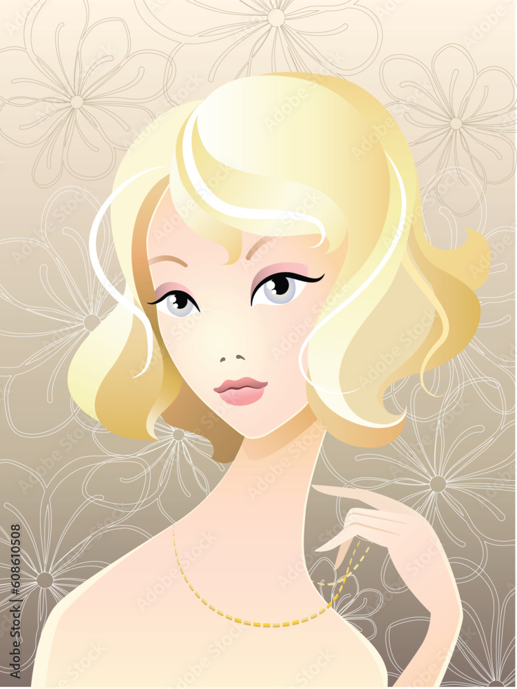 Vector illustration of young girl blonde portrait