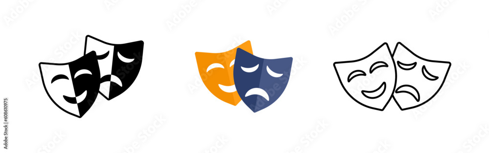 Theater mask collection. Tragedy mask symbol Theater mask collection. Tragedy mask symbol