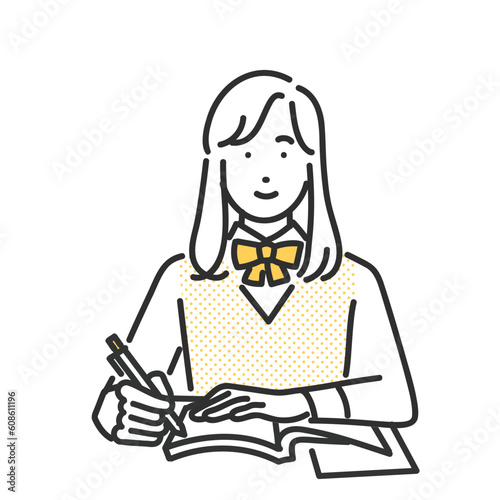 勉強する女子学生のイメージイラスト素材