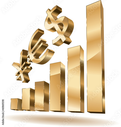 Business growing with golden bars and yes - currency text