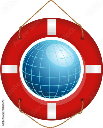 Blue earth and lifesaver. Also available as a Vector in Adobe illustrator EPS format, compressed in a zip file. The vector version be scaled to any size without loss of quality.