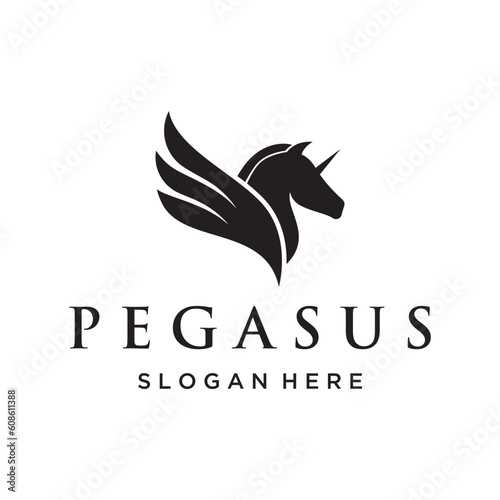 Simple winged horse or pegasus Logo template design with creative idea.