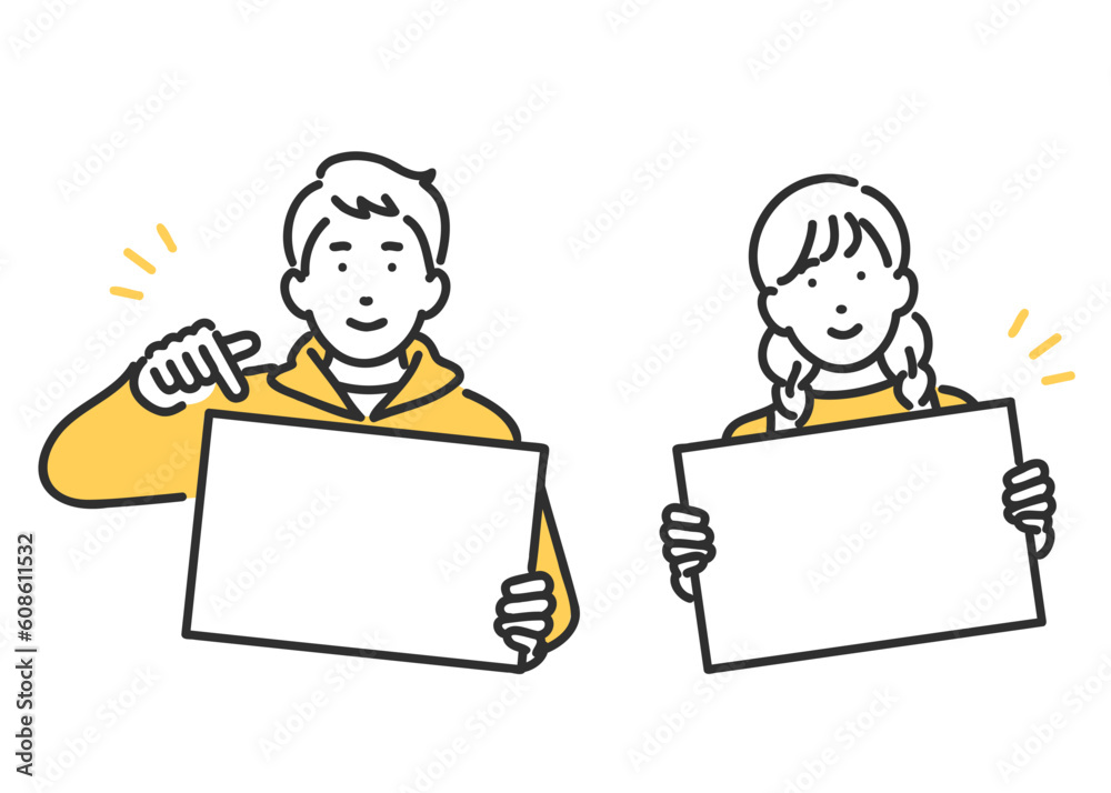 フリップを持つ男の子と女の子のイメージイラスト素材 フリップを持つ男の子と女の子のイメージイラスト素材