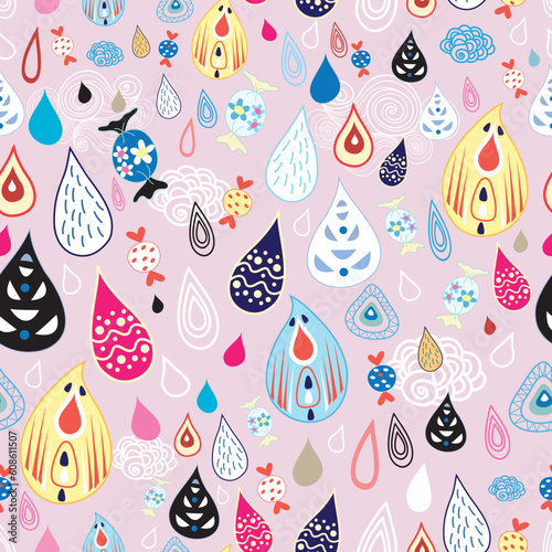 Seamless vivid abstract pattern of sweets and drops on a pink