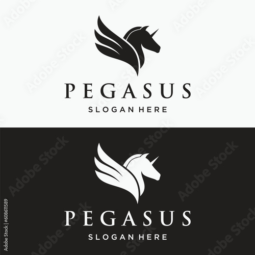 Simple winged horse or pegasus Logo template design with creative idea.