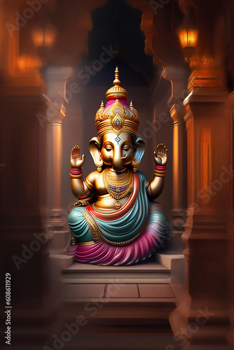 His name means both “Lord of the People” (gana means the common people) and “Lord of the Ganas” (Ganesha is the chief of the ganas, the goblin hosts of Shiva). Ganesha is potbellied and generally depi photo