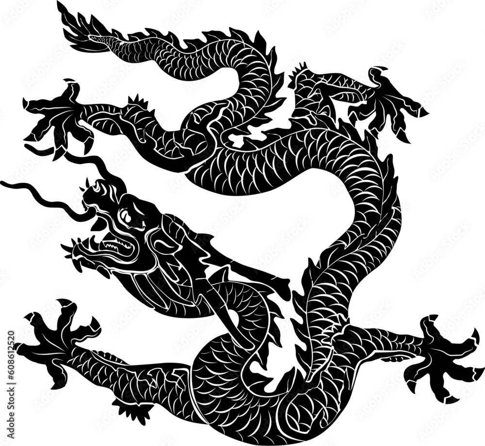 Black dragon isolated. Vector illustration