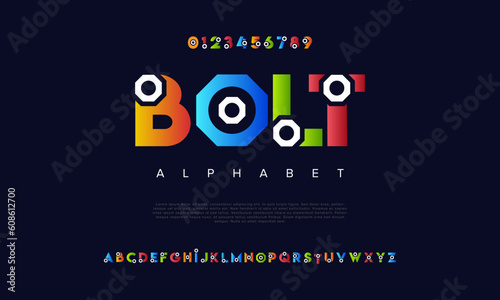 Bolt abstract digital technology logo font alphabet. Minimal modern urban fonts for logo, brand etc. Typography typeface uppercase lowercase and number. vector illustration