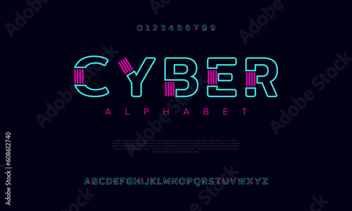 Cyber abstract digital technology logo font alphabet. Minimal modern urban fonts for logo, brand etc. Typography typeface uppercase lowercase and number. vector illustration