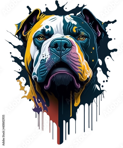 American bulldog Cyberpunk, Generative AI image, with splashing colors paint.